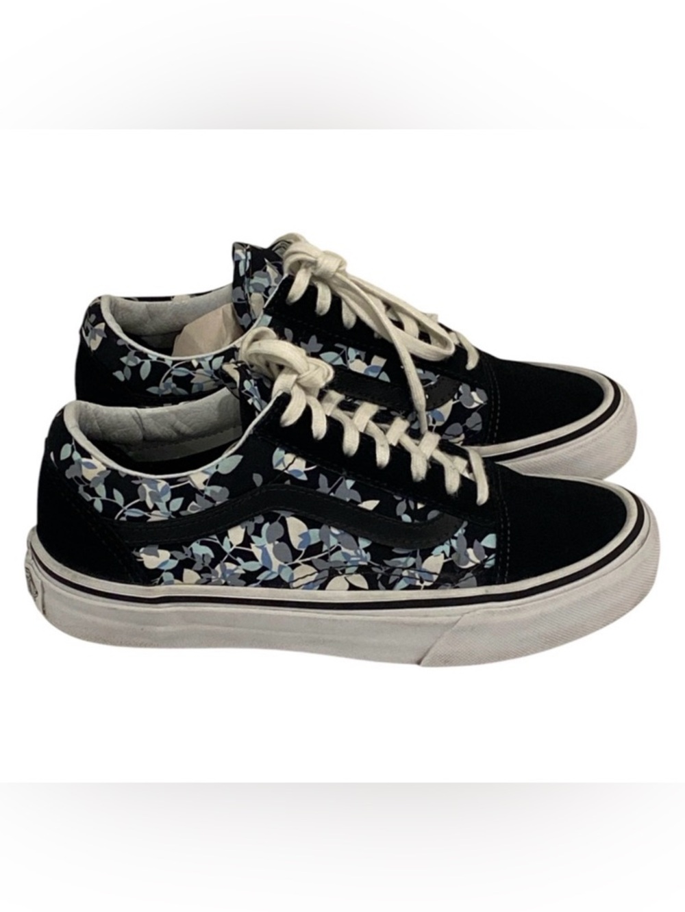 Vans Old Skool Floral Suede Black Blue Skater Shoes - Women’s 5- Like New